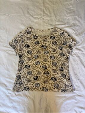 croft & barrow Cream Floral Short-Sleeve Crewneck Top